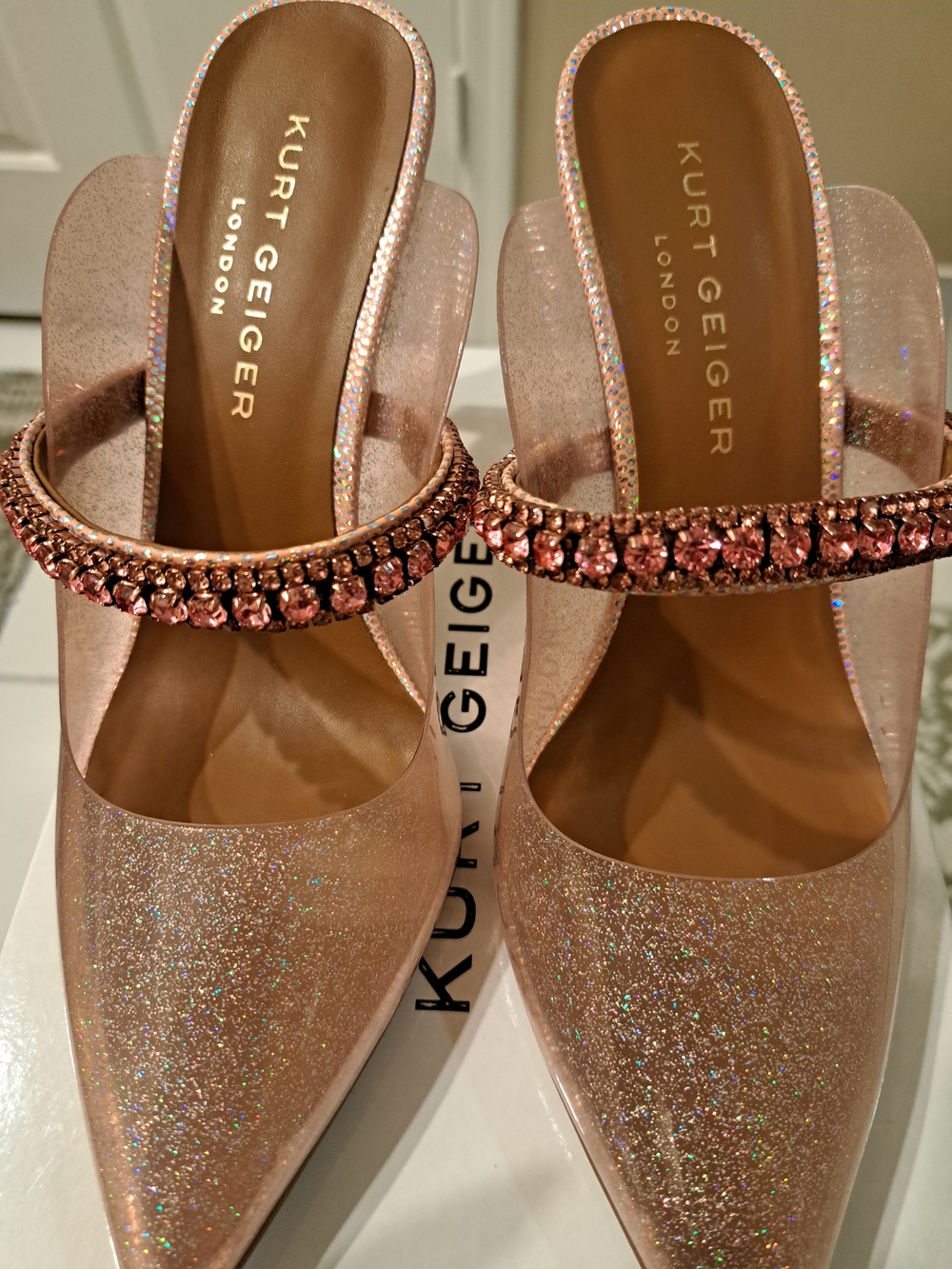 Kurt Geiger Pink Glitter Jewel-Embellished Mule Pumps - Picture 4 of 6